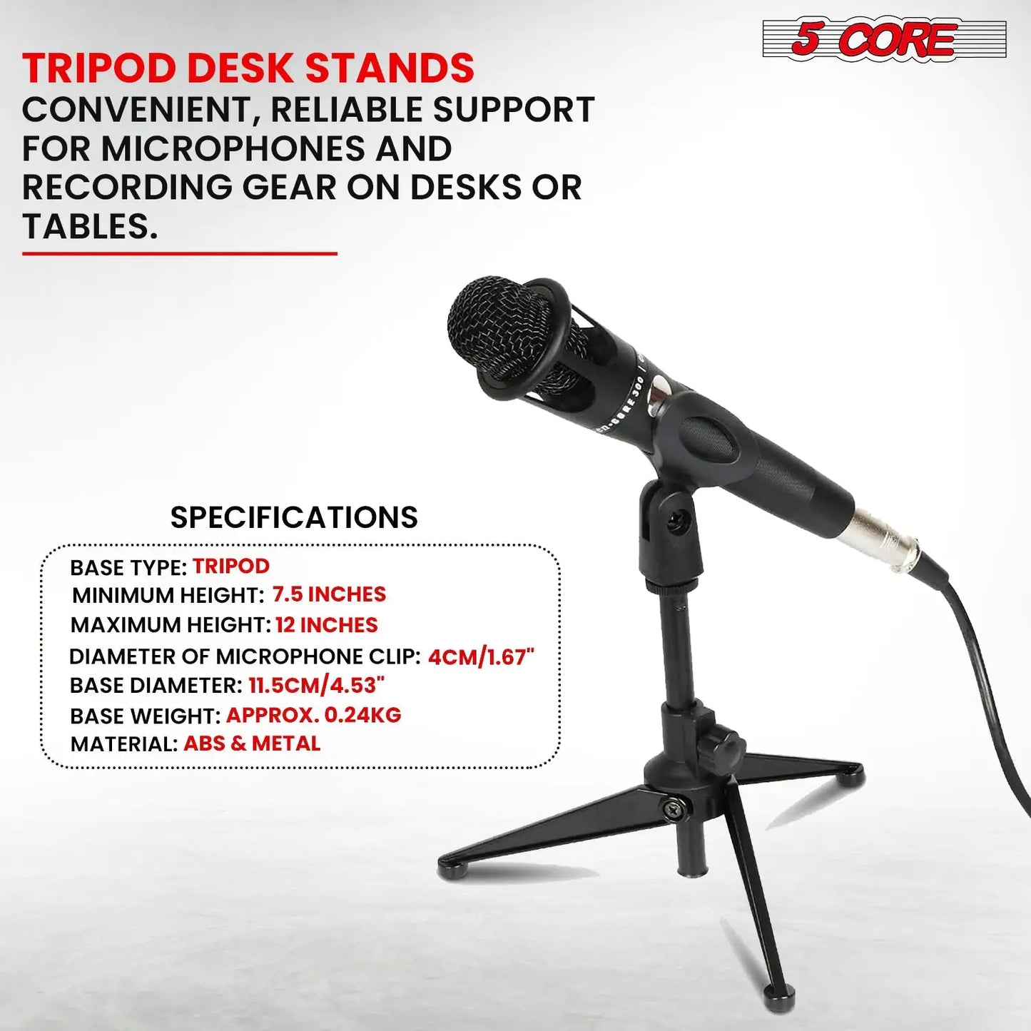 5Core Tripod Desktop Mic Stand Universal Desk Microphone Holder Table Top Stands Grab-A-Gadget