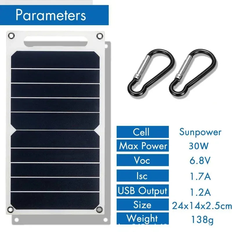 "Portable 30W Solar Panel with USB Charging for Outdoor Adventures"