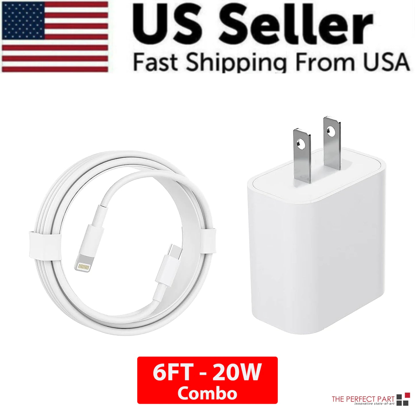 2024 20W USB-C Fast Charger PD Adapter Cable For iPhone 14/13/12/11 XR Pro iPad Grab-A-Gadget