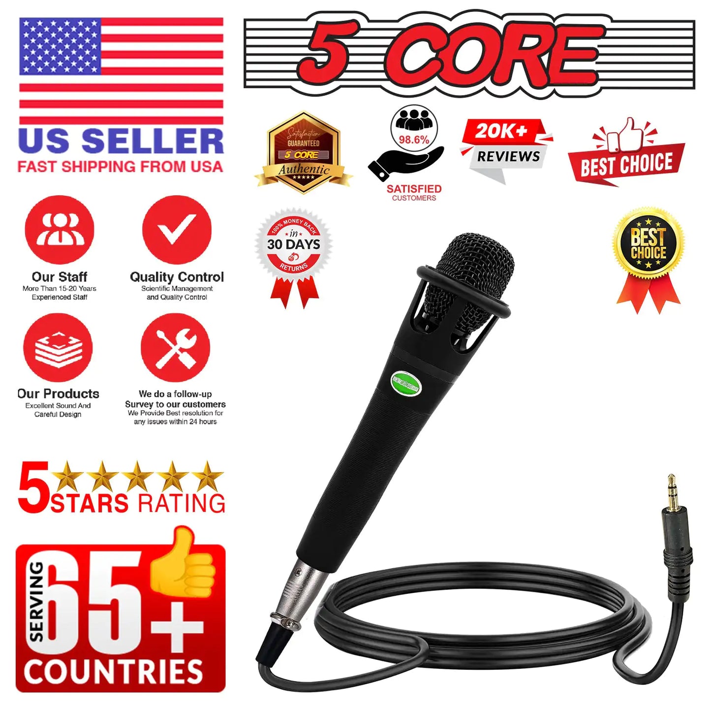 5Core XLR Microphone Dynamic Mic Karaoke Singing Studio Mics Handheld Microfono Grab-A-Gadget