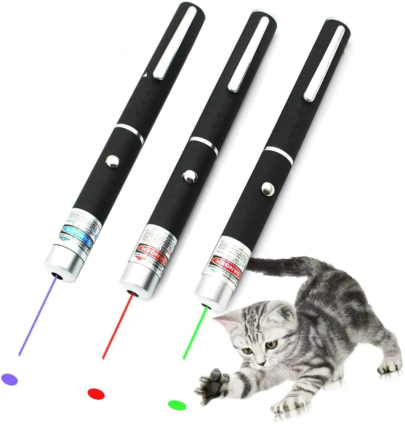 3 Packs 900Mile Laser Pointer Pen Green Blue Red Light Visible Beam Lazer Grab-A-Gadget