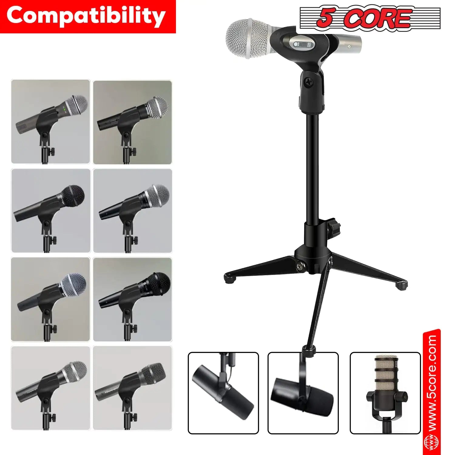 5Core Tripod Desktop Mic Stand Universal Desk Microphone Holder Table Top Stands Grab-A-Gadget