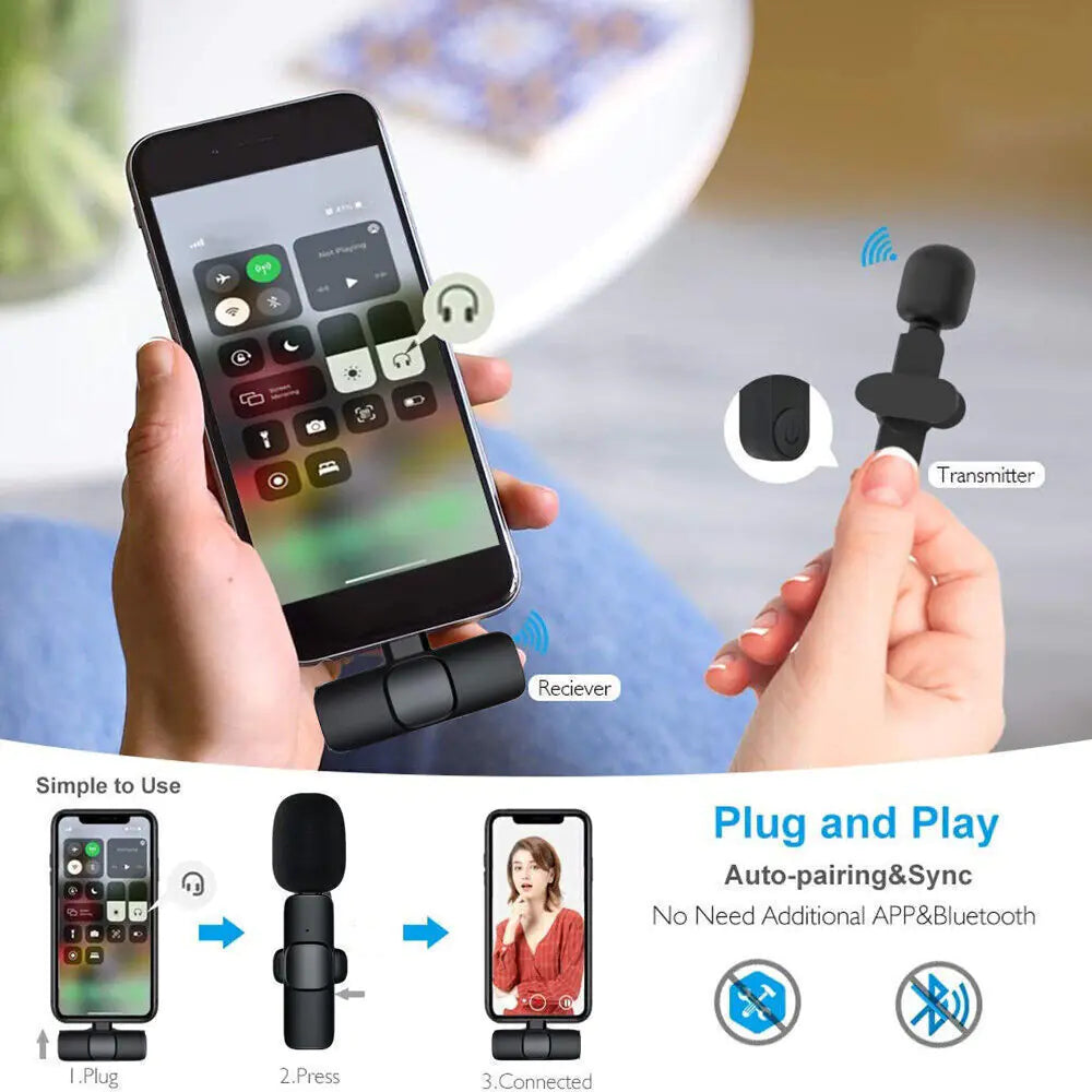 Lavalier Microphone Wireless Audio Video Recording Mini Mic For Android/iPhone Grab-A-Gadget