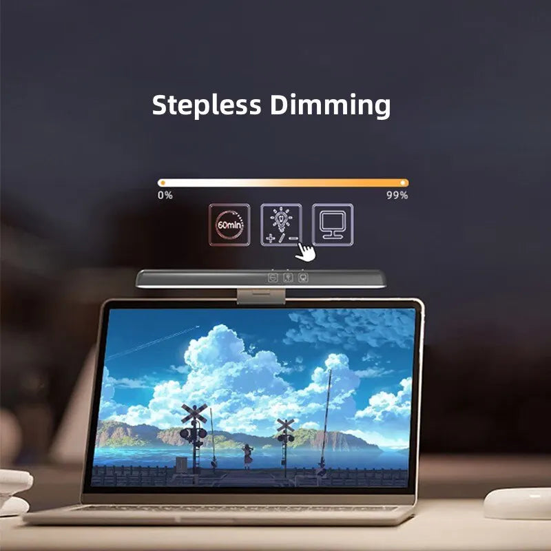 "Clip-on LED Desk Lamp with Stepless Dimming for Eye Protection and USB Night Light"