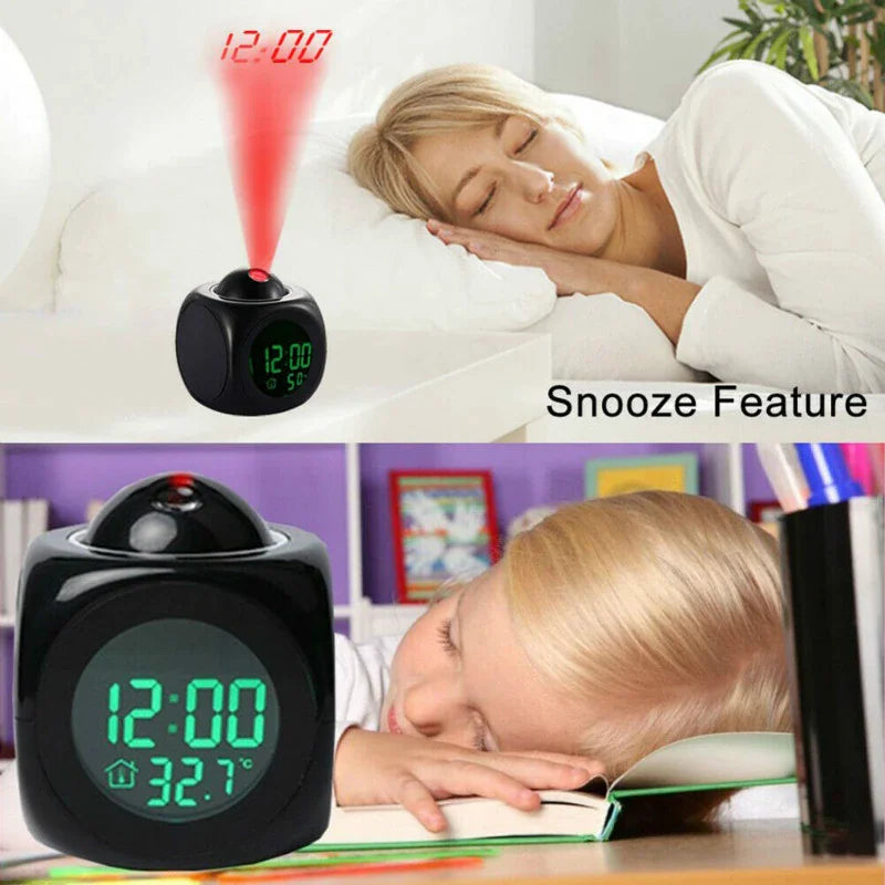 LED Projection Alarm Clock Digital LCD Display Voice Talking Weather Snooze USB Grab-A-Gadget