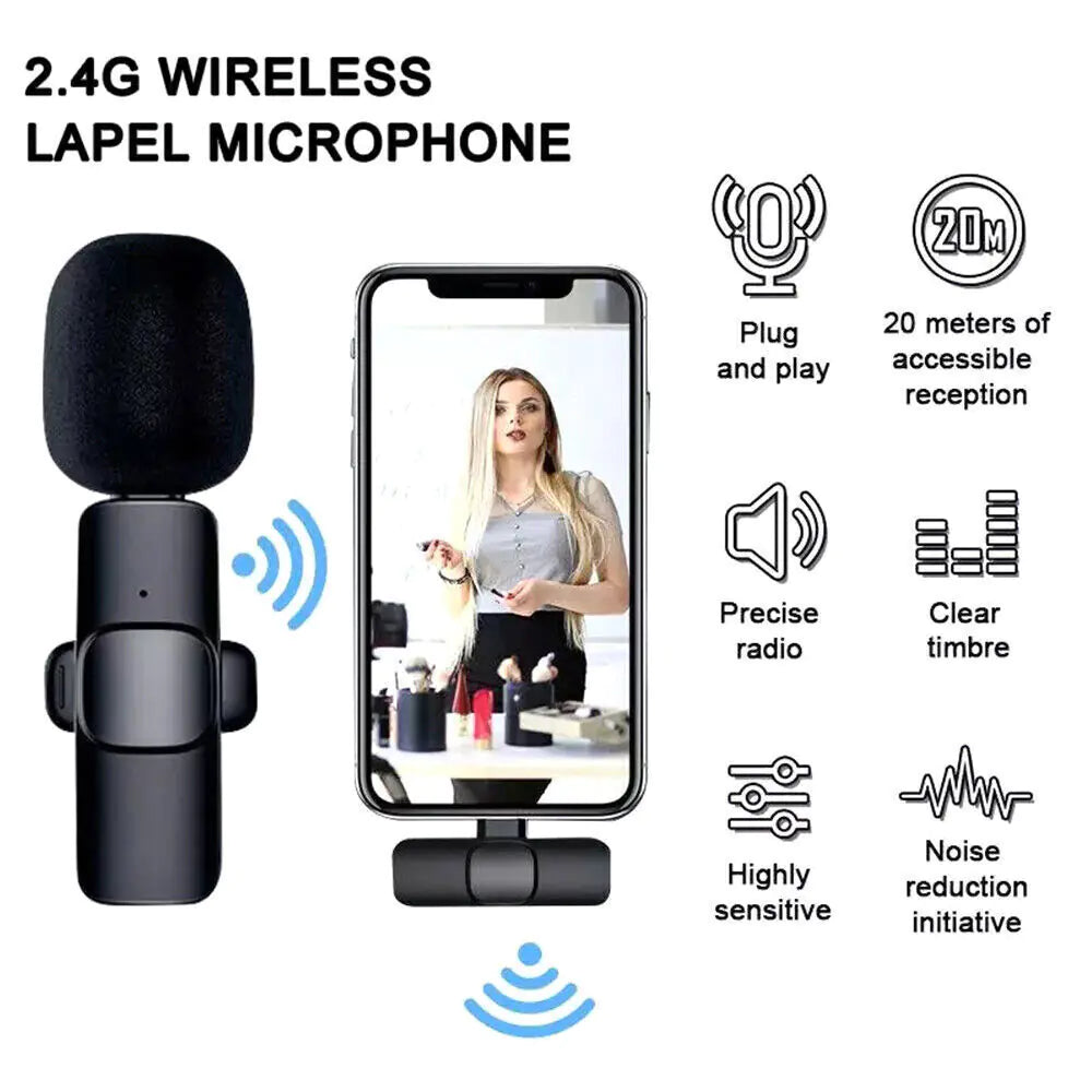 Lavalier Microphone Wireless Audio Video Recording Mini Mic For Android/iPhone Grab-A-Gadget