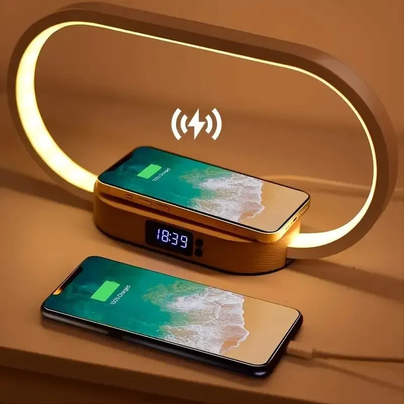 Multifunction Wireless Charger Pad Stand Clock LED Desk Lamp Night Light USB Port Fast Charging Station Dock for Iphone Samsung