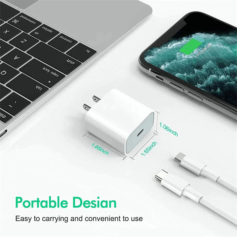 2024 20W USB-C Fast Charger PD Adapter Cable For iPhone 14/13/12/11 XR Pro iPad Grab-A-Gadget