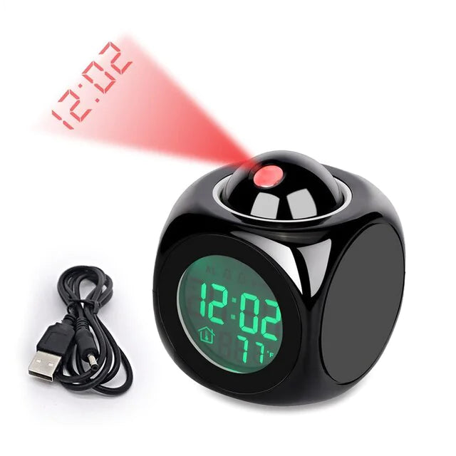 LED Projection Alarm Clock Digital LCD Display Voice Talking Weather Snooze USB Grab-A-Gadget