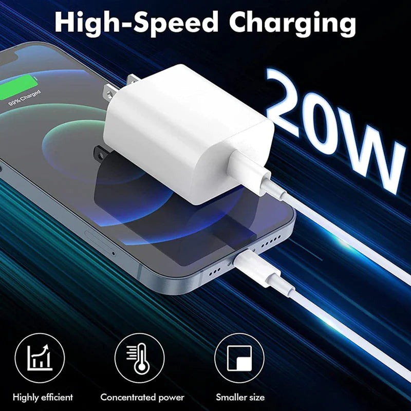 2024 20W USB-C Fast Charger PD Adapter Cable For iPhone 14/13/12/11 XR Pro iPad Grab-A-Gadget