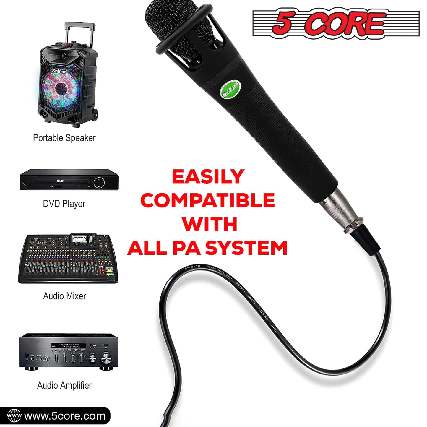 5Core XLR Microphone Dynamic Mic Karaoke Singing Studio Mics Handheld Microfono Grab-A-Gadget