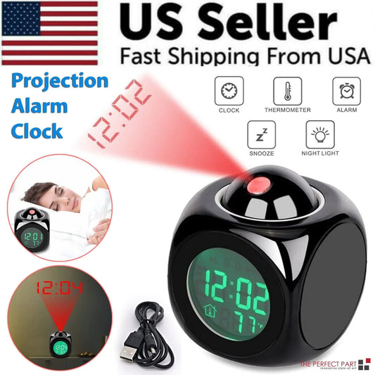 LED Projection Alarm Clock Digital LCD Display Voice Talking Weather Snooze USB Grab-A-Gadget