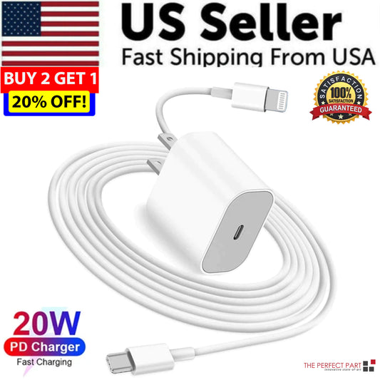 2024 20W USB-C Fast Charger PD Adapter Cable For iPhone 14/13/12/11 XR Pro iPad Grab-A-Gadget