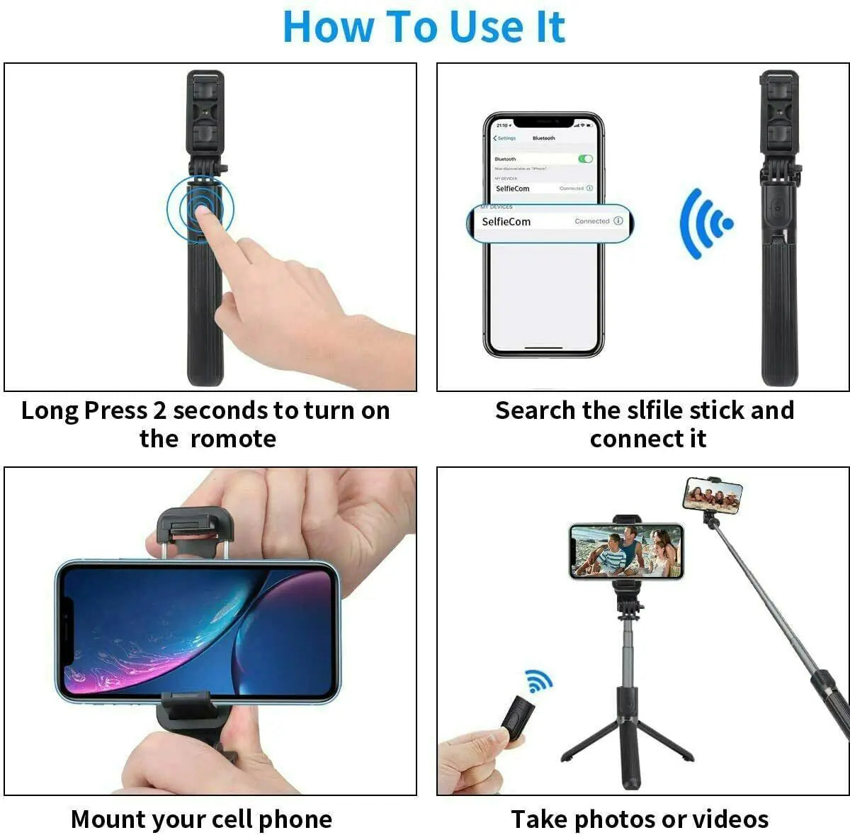 Selfie Stick Tripod Remote Desktop Stand Cell Phone Holder For iPhone Samsung US Grab-A-Gadget