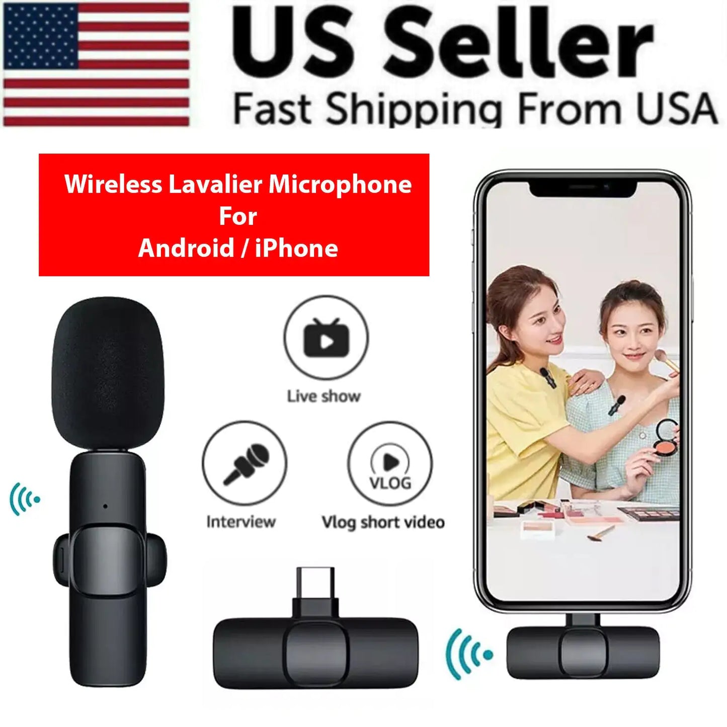 Lavalier Microphone Wireless Audio Video Recording Mini Mic For Android/iPhone Grab-A-Gadget